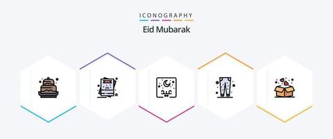 Eid Mubarak 25 Filledline Icon Pack inklusive Pent. Hose. Mubarak. Mond. Beschriftung vektor
