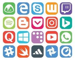 20 Social-Media-Icon-Pack, einschließlich WhatsApp-Youtube-Pocket-Coderwall-Frage vektor