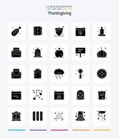 kreatives Dankeschön mit 25 Glyphen in Vollschwarz-Icon-Pack wie Kerze. Datum. Religion. Kalender. das Erntedankfest vektor