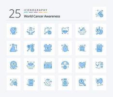 World Cancer Awareness 25 Blue Color Icon Pack inklusive Medizin. Impuls. Krebs. Herz. krank vektor