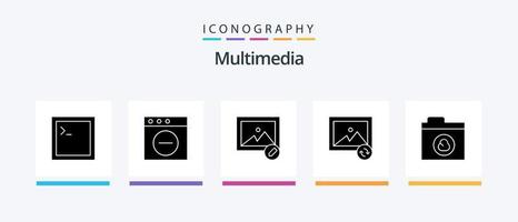 Multimedia Glyph 5 Icon Pack inklusive . Foto. Netzwerk. Wolke. kreatives Symboldesign vektor