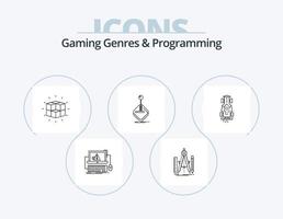 gaming genrer och programmering linje ikon packa 5 ikon design. medurs. säkerhetskopiering. robot. spel. utveckla vektor