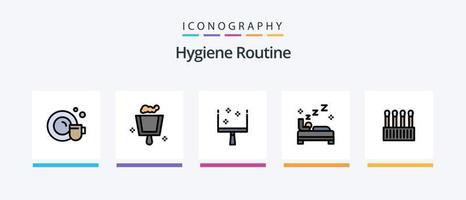hygien rutin- linje fylld 5 ikon packa Inklusive . rengöringsmedel. tvätta. kreativ ikoner design vektor