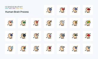 25 menschliche Gehirnprozesszeile gefüllt Stil-Icon-Pack vektor