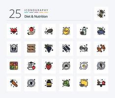 Diät und Ernährung 25 Zeilen gefülltes Icon Pack inklusive Saft. Diät. Diät. Flasche. sinken vektor
