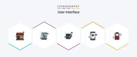 Benutzeroberfläche 25 gefüllte Symbolpakete einschließlich . Aufladung. Tasse. Batterie. Netzwerk vektor