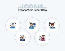 korona virus super hjälte linje fylld ikon packa 5 ikon design. kvinna. sjukhus. manlig avatar. hälsa. avatar vektor