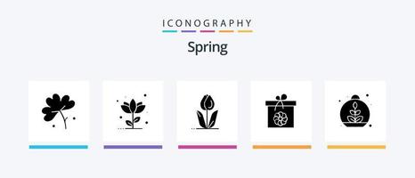 Spring Glyph 5 Icon Pack inklusive . Anlage. Rose. Blatt. Frühling. kreatives Symboldesign vektor
