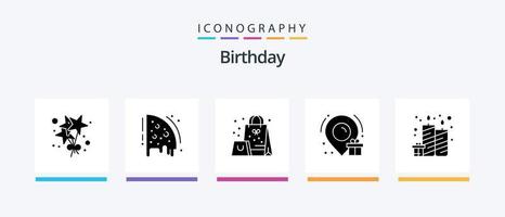 Geburtstags-Glyphe 5 Icon Pack inklusive Party. Kerze. Geschenk. Geburtstag. Kasten. kreatives Symboldesign vektor