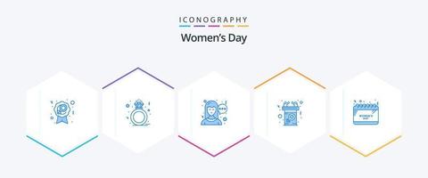 Womens Day 25 Blue Icon Pack inklusive Zeitplan. Rede. Plaudern. Nachricht. Kommunikation vektor