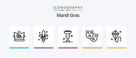 Mardi Gras Line 5 Icon Pack inklusive Wein. Glas. Kostüm. Karneval. Drachen. kreatives Symboldesign vektor