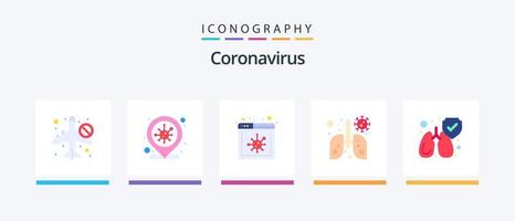 Coronavirus Flat 5 Icon Pack inklusive . Lunge. Nachricht. schützen. infiziert. kreatives Symboldesign vektor