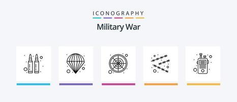 Military War Line 5 Icon Pack inklusive Bombe. Zeichen. Ziel. Schild. Armee. kreatives Symboldesign vektor