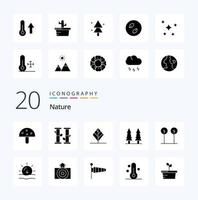 20 Natur-Solid-Glyphen-Icon-Pack wie Blätter, Baum, Feder, Park, Unterhaltung vektor