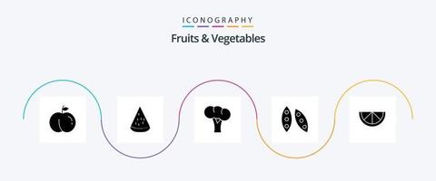Obst und Gemüse Glyphe 5 Icon Pack inklusive Obst. organisch. Gastronomie. Ernährungsgesundheit. Kochen vektor