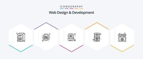 webb design och utveckling 25 linje ikon packa Inklusive utveckling. api. skanna. mobil. kodning vektor