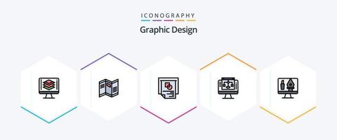 Grafikdesign 25 gefüllte Symbolpakete inklusive Bearbeitung. Computer. Graph. Server. Datenübertragung vektor