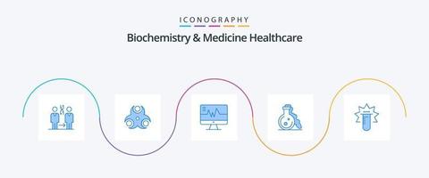 Biochemie und Medizin Healthcare Blue 5 Icon Pack inklusive Tube. prüfen. Gesundheit. Labor. Herzschlag vektor