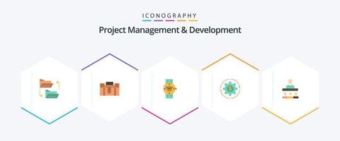 Projektmanagement und Entwicklung 25 Flat Icon Pack inklusive Einnahmen. Telefon. halten. Zeit. betrachten vektor