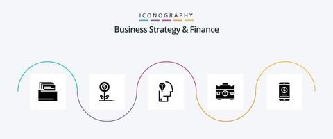 Business Strategy and Finance Glyph 5 Icon Pack inklusive Tasche. Lösung. Dollar . menschlich . Birne vektor