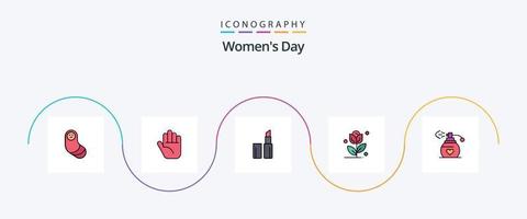 Womens Day Line gefüllt Flat 5 Icon Pack inklusive Rose. Geschenk vektor