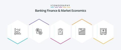 bank finansiera och marknadsföra ekonomi 25 linje ikon packa Inklusive taktik. strategisk. valuta. planen. finansiell vektor