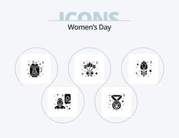 Womens Day Glyph Icon Pack 5 Icon Design. rote Rose. Blüte. Kaffee. Rose. Strauß vektor