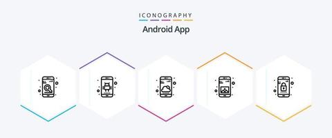 android app 25 linje ikon packa Inklusive låsa. mobil. telefon. Galleri. app vektor