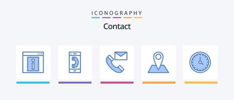 Kontakt Blue 5 Icon Pack inklusive Karte. Kontakt. Gespräch. die Info. kontaktiere uns. kreatives Symboldesign vektor