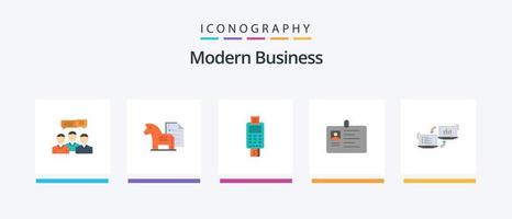 Modern Business Flat 5 Icon Pack inklusive Kreditkartenautomat. überprüfen. Geschäft. Karte. Maschine. kreatives Symboldesign vektor