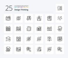 Design Thinking 25-Zeilen-Icon-Pack inklusive Design. Computer. Denken. hoch. Rakete vektor