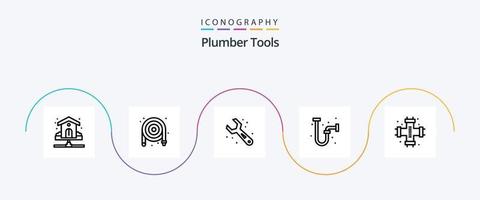 Klempnerleitung 5 Icon Pack inklusive Mechanik. industriell. Installation. Abfluss. Schlüssel vektor