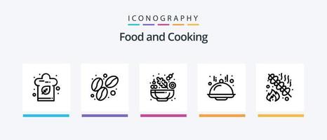 Food Line 5 Icon Pack inklusive Snack. Essen. Grill. Chips. Küche. kreatives Symboldesign vektor