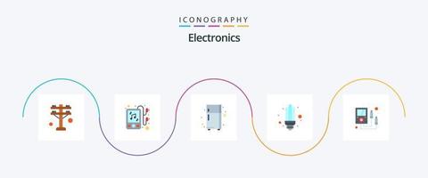 Elektronik-Flat-5-Icon-Pack inklusive . Meter. Kühlschrank. Elektronik. Licht vektor