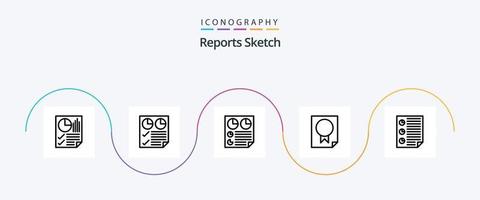 Reports Sketch Line 5 Icon Pack inklusive vier. Daten. Bericht. Bericht. Buchseite vektor