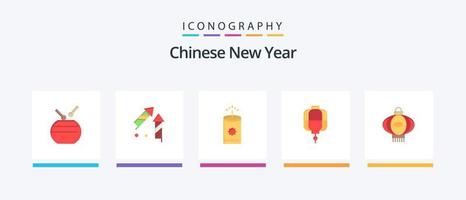 chinesisches neujahr flach 5 icon pack inklusive neujahr. Neu. Neujahr. Chinesisch. Feuerwerkskörper. kreatives Symboldesign vektor