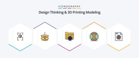 Design Thinking und D Printing Modeling 25 FilledLine Icon Pack inklusive Processingd. drucken. Ordner. Drucken. Film vektor