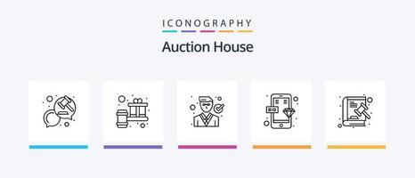 Auction Line 5 Icon Pack inklusive Gesetz. Hammer. Gerechtigkeit. Kommunikation. Dialog. kreatives Symboldesign vektor