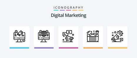 Digital Marketing Line 5 Icon Pack inklusive Vertrieb. Analytik. sozialen Medien. Bericht. Datei. kreatives Symboldesign vektor