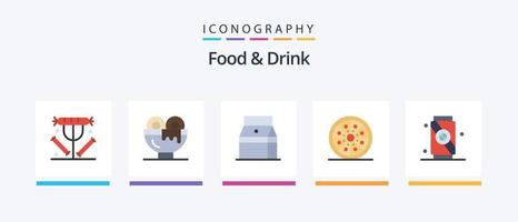 mat och dryck platt 5 ikon packa Inklusive mjuk. dryck. juice. skivor. pepperoni. kreativ ikoner design vektor