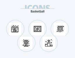 basketboll linje ikon packa 5 ikon design. sport. spel. basketboll. dryck. trofén vektor