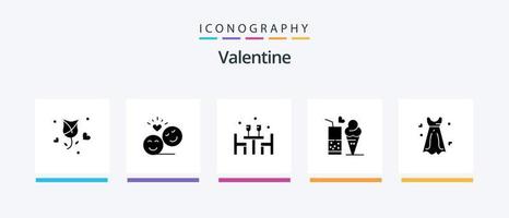 Valentine Glyph 5 Icon Pack inklusive Liebe. Valentinsgrüße. Liebe. Valentinstag. Emoji. kreatives Symboldesign vektor