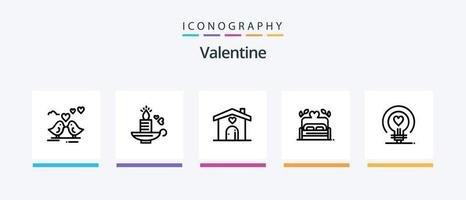 valentine linje 5 ikon packa Inklusive kärlek. bröllop. bok. hjärta. torn. kreativ ikoner design vektor