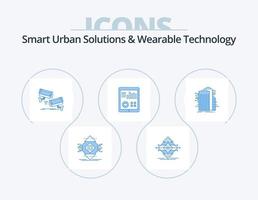 smart urban lösningar och wearable teknologi blå ikon packa 5 ikon design. hjärta. övervakning. tecken. teknologi. säkerhet vektor