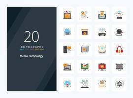 20 media teknologi platt Färg ikon för presentation vektor