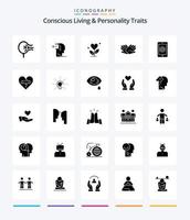 kreatives bewusstes Leben und Persönlichkeitsmerkmale 25 Glyphen solide schwarze Symbolpackung wie Hilfe. Wohltätigkeit. aus. Liebe. Wachstum vektor