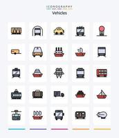 kreative Fahrzeuge 25 Zeilen gefülltes Icon Pack wie Hot. Luft. Automobil. Oberleitungsbus. Bus vektor