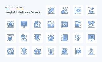 25 sjukhus sjukvård begrepp blå ikon packa vektor