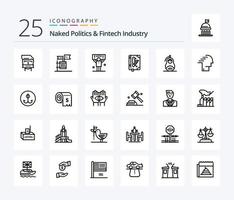 naken politik och fintech industri 25 linje ikon packa Inklusive deklaration. kodex. sopor. bok. politik vektor