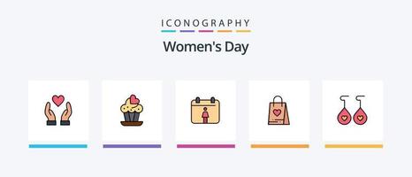 Womens Day Line gefüllt 5 Icon Pack inklusive Geschenk. Zeichen. Tag. lesen. Buch. kreatives Symboldesign vektor